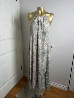 Forever 21 Beige Dress with Sage Leaf Print M